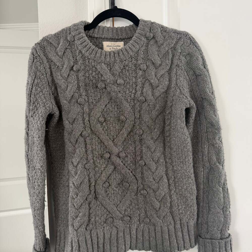 Abercrombie & Fitch Gray Cable Knit Popcorn Sweater Wool Alpaca Blend